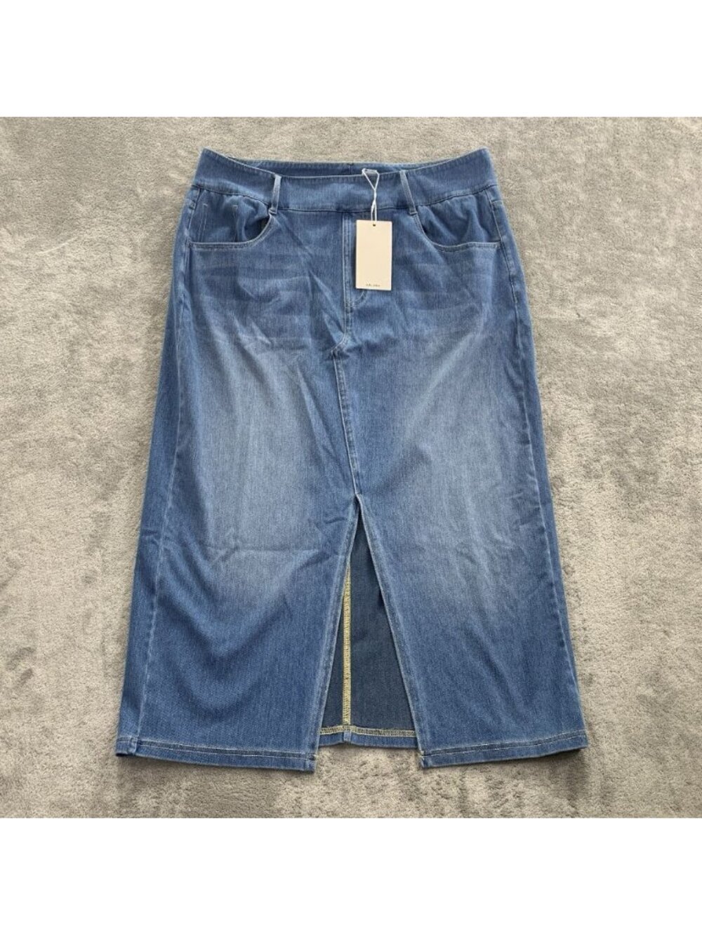 Halara Skirt Womens XL Blue Flex High Waisted Bodycon Washed Denim Casual Midi